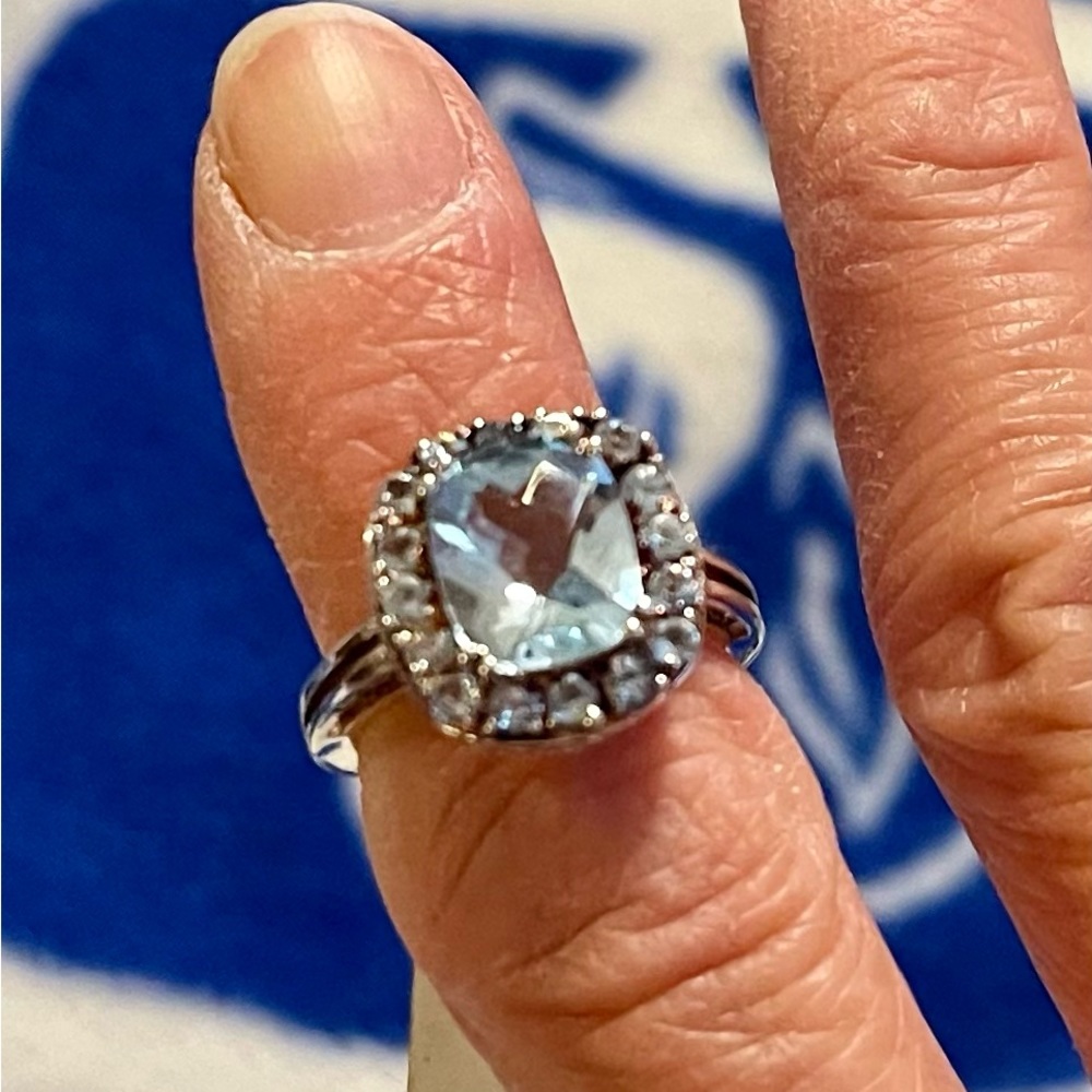 Sky blue topaz on a 925 sterling silver band, size 6.